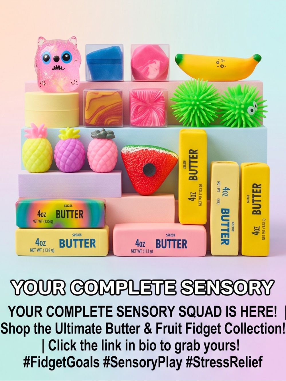 Kids Sensory Fidget Pack – Bright Multicolor Butter & Fruit Toys